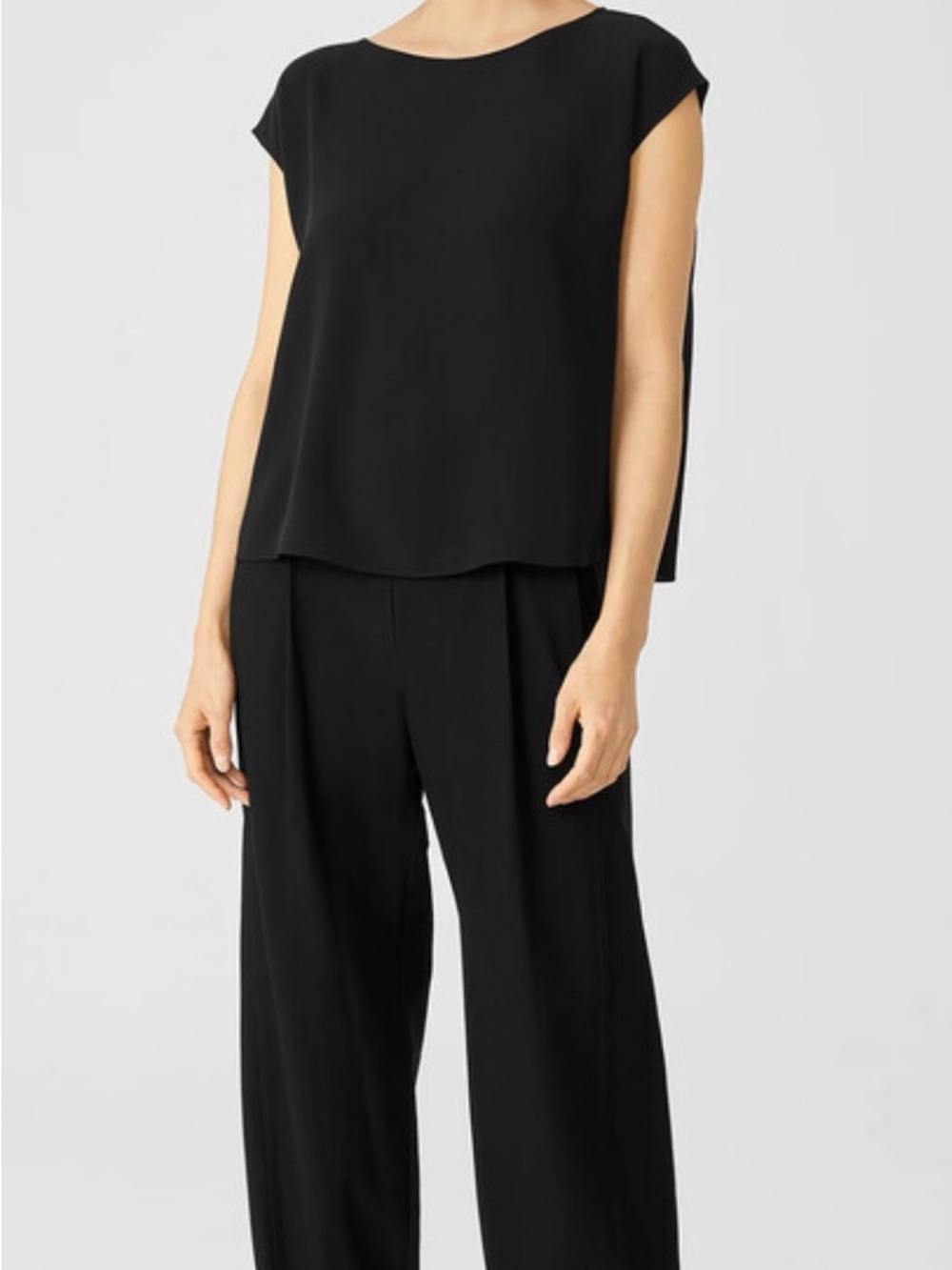 Eileen Fisher Silk Georgette Crepe Shirred-Back Top